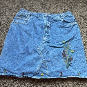 Embroidered Blue Denim A-Line Skirt
